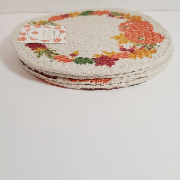 Harvest Collection Pumpkin & Fall Leaves Braided Trivets – 2 Sets (4 Total) - Picture 2 of 5